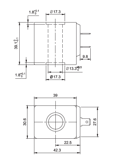 液壓類引線式氣動(dòng)液壓系統(tǒng)用電磁閥線圈結(jié)構(gòu)尺寸圖